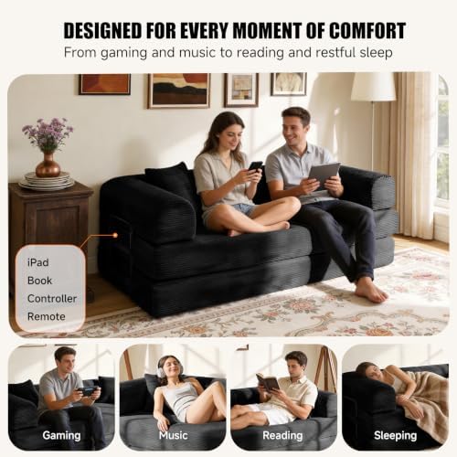 79" Memory Foam Sofa Bed, Convertible Futon Boneless Couch for Living Room