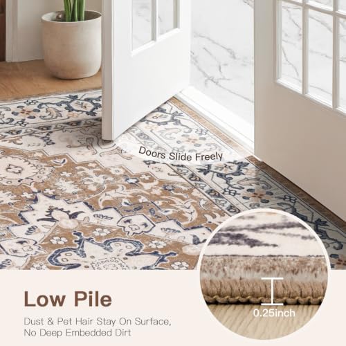 Lofus 5x7 Area Rugs for Living Room Bedroom, Soft Boho Carpet Floral Brown