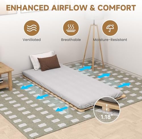 LILYPELLE Floor Bed Frame Twin, Foldable Tatami Bed Frame Futon Frame