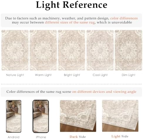 PureCozy Beige 8x10 Area Rug Washable Vintage Distressed Medallion