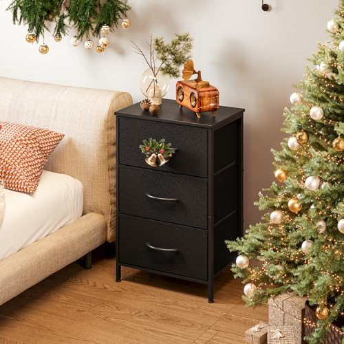 AODK Small Dresser for Bedroom Nightstand with 3 Storage Drawers, Black