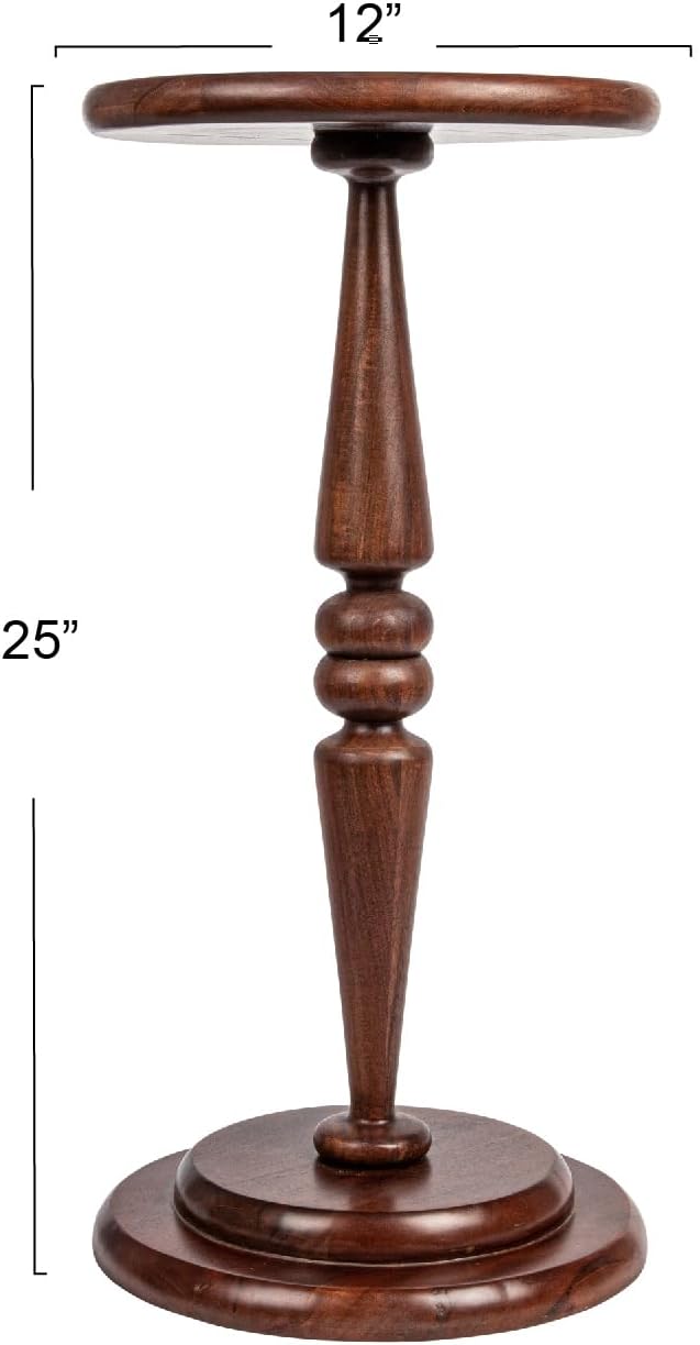 Creative Co-Op Bishop Pedestal Cocktail Side Table, Dark Chestnut