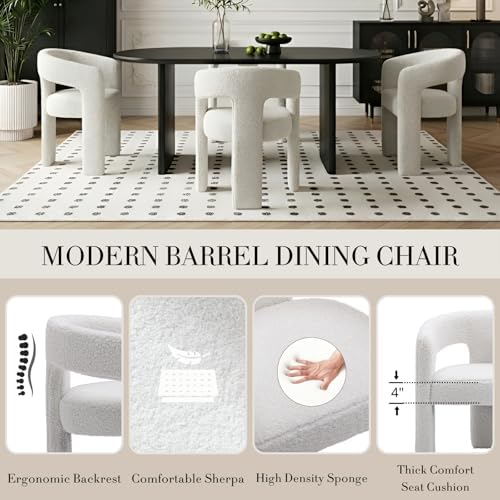 Modern Sherpa Barrel Dining Chair Upholstered Faux Fur Dining Room Chair with...