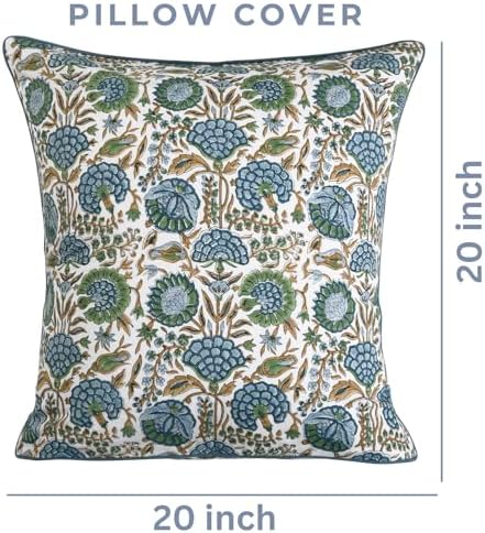 Ridhi Block Print Asparagus Green Pillow Cover 20" x 20" (Pack of 2...