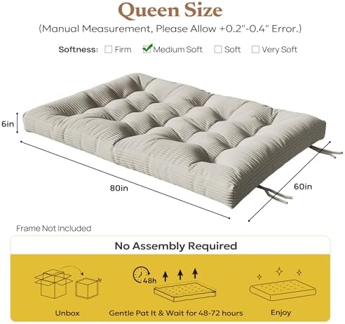 Furnify 6" Futon Mattress Queen Size, Futons Sofa Couch Bed with Straps,...