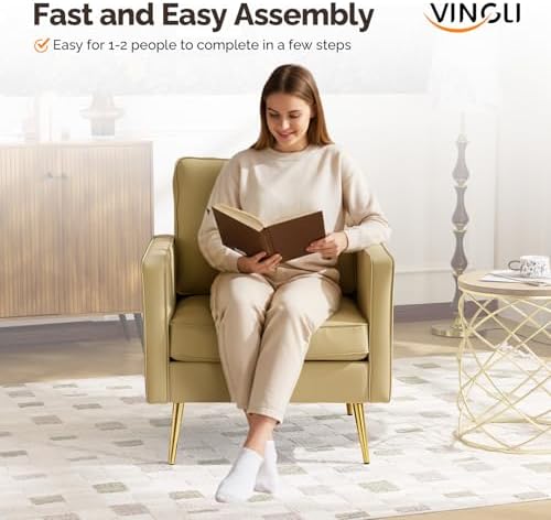 VINGLI Faux Leather Accent Chair with Gold Leg for Living Room, Small Space
