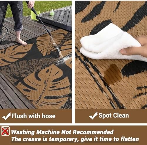 Garvee Outdoor Rug 8x10 Patio Waterproof Straw Plastic Reversible Mat Leaf Tr...