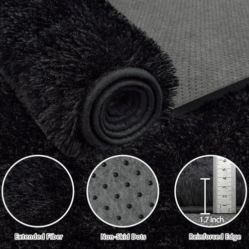 8x10 Area Rug for Living Room,Black Fluffy Shag Non-Slip Bedroom Rugs