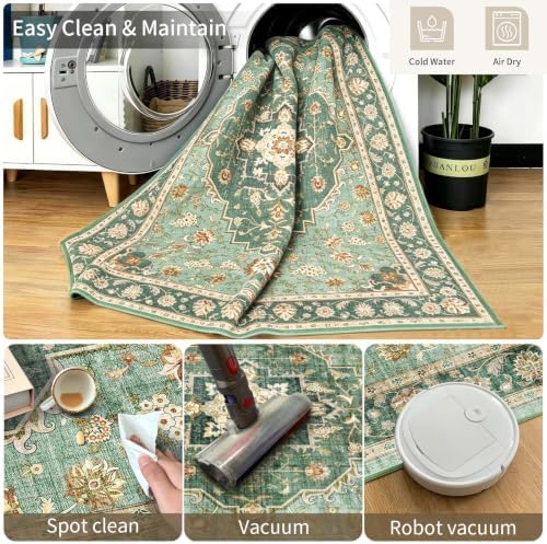 Washable 10x14 Rug Living Room: Non-Slip for Dog Cat Household Forest Green