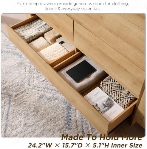 OKD 60" Modern 6 Drawer Dresser for Bedroom, 20" Depth for More Sto...