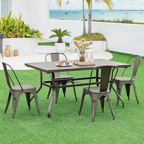 Yaheetech Metal Chairs Set of 4, Stackable Dining Chairs with Backs, Metal