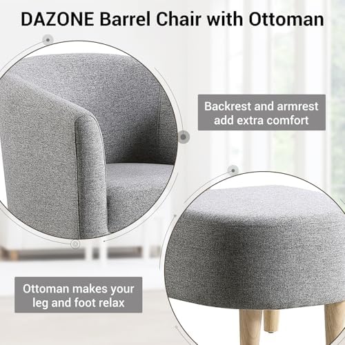 DAZONE Accent Chair with Ottoman, Mid Century Modern Barrel Comfy Fabric Armc...