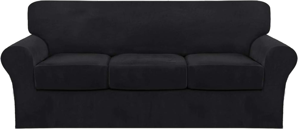 FantasDecor 4 Piece Sofa Velvet Couch Covers for 3 Cushion Stretch Slipcover ...