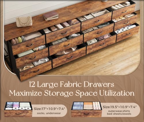 Huuger 78.7 Inch Long Dresser for Bedroom, 12 Drawer Dresser for Closet