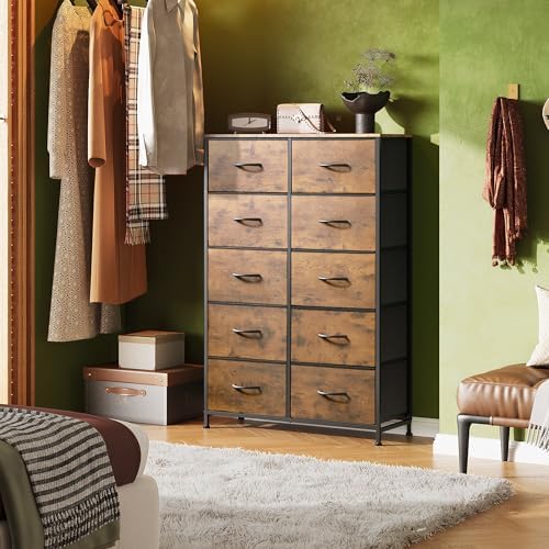 WLIVE Tall Dresser for Bedroom, Rustic Brown Wood Grain Print