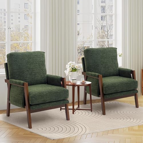 RNKSFX Green Accent Chairs for Living Room Set of 2, Modern Arm Chairs for Be...