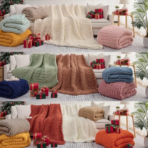 L'AGRATY Chunky Knit Throw Blanket for Couch, 50'' x 60''...