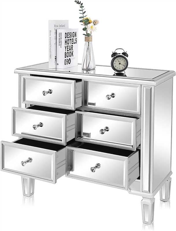 VINGLI Mirrored Dresser for Bedroom with 6 Storage Drawer Modern Chest of Dra...