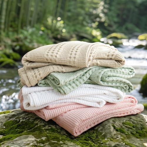 PHF Cooling Waffle Blanket for Hot Sleepers Queen Size, 90"x90", Linen