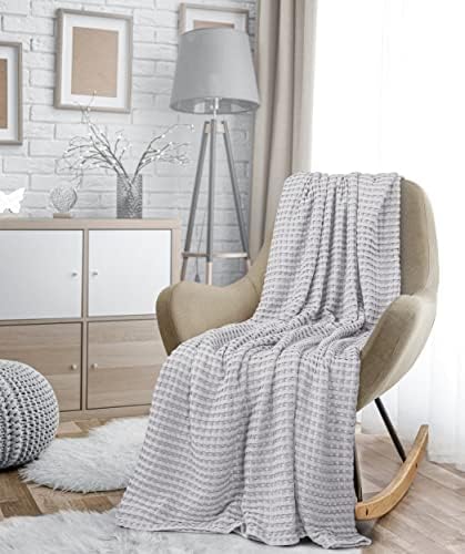 Utopia Bedding 100% Cotton Waffle Blanket Queen Size Silver, 90x90 Inch