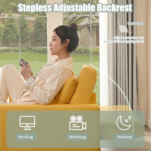GOSUHI 52" 3-in-1 Convertible Sleeper Sofa Bed, Linen, Yellow