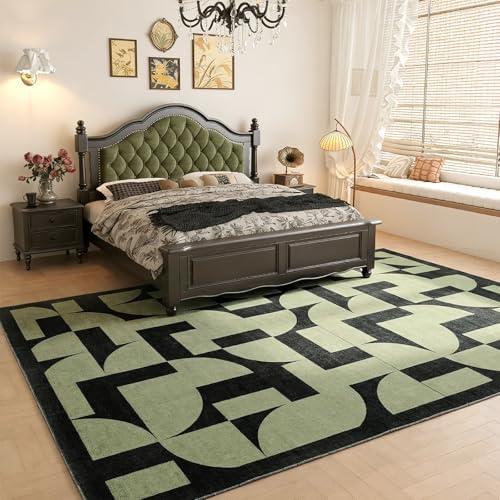 ThreadGlobe Abstract 9x12 Area Rugs Geometric for Living Room, Dark Green