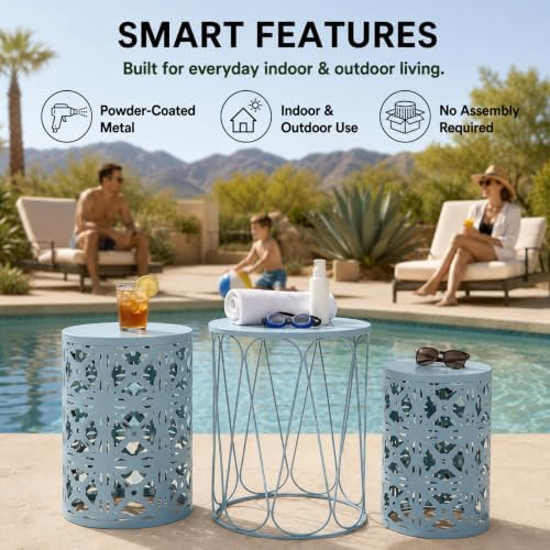 Y&M Outdoor Side Tables Set of 3, Metal Stacking Patio Side Tables for Ou...