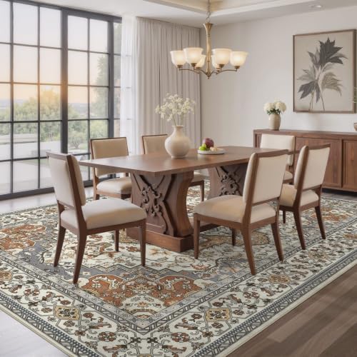 EIEIHOUSE 9x12 Area Rug Washable Vintage Rugs for Living Room Caramel Gray