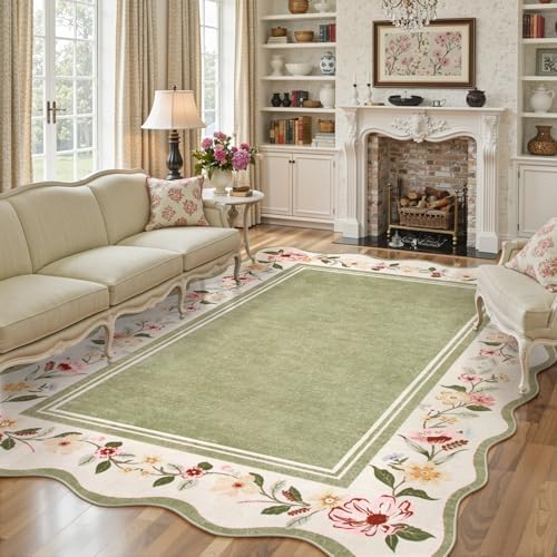 Lahome Green Scalloped Living Room Rug 8x10