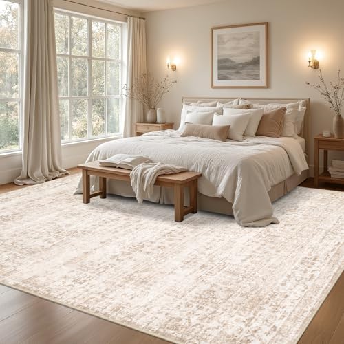 10x14 Area Rugs Living Room: Washable Rug for Bedroom Beige Brown