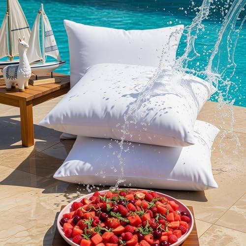 Utopia Bedding 26x26 Outdoor Pillows, Water Resistant Throw Pillows, 2-Pack | Outdoor Throw Pillows, Water Repellent, Decorative Pillow for Patio Furniture & Porches, Plush & Supportive, Pack of 4, White