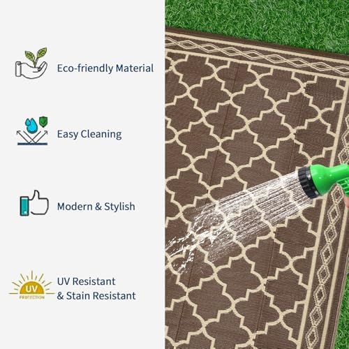 Waterproof 8'x 10' Outdoor Rug for Patio,Reversible Outdoor Plastic S...