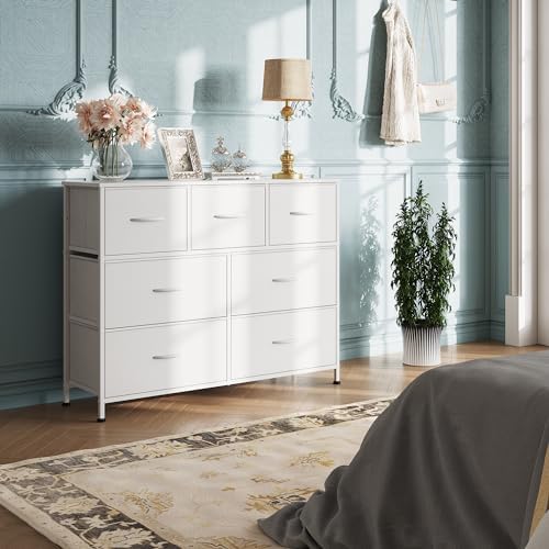 WLIVE Dresser for Bedroom, 7 Drawers, TV Stand, White