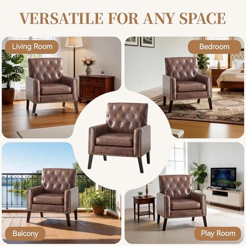 Faux Leather Modern Accent Chair, Upholstered Armchair with Button Tufted Bac...