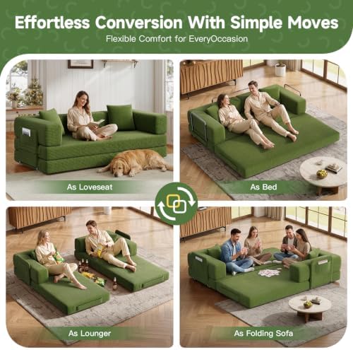 79.5" 5-in-1 Convertible Futon Sofa Bed, Boneless Corduroy, Green