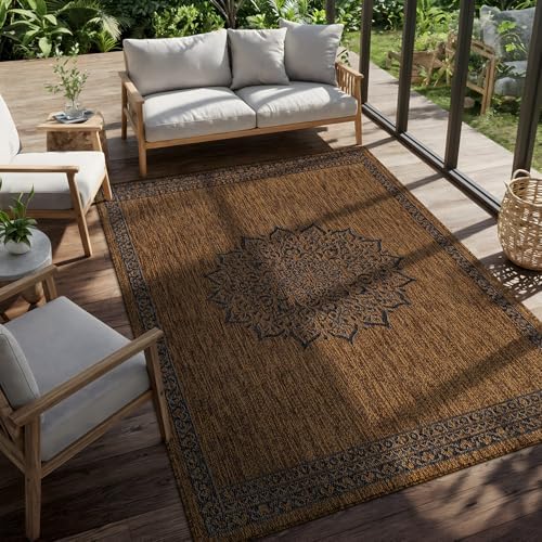 CAMILSON Outdoor Rug 5x7 Medallion Gold Modern Area Rugs for Indoor and Outdo...