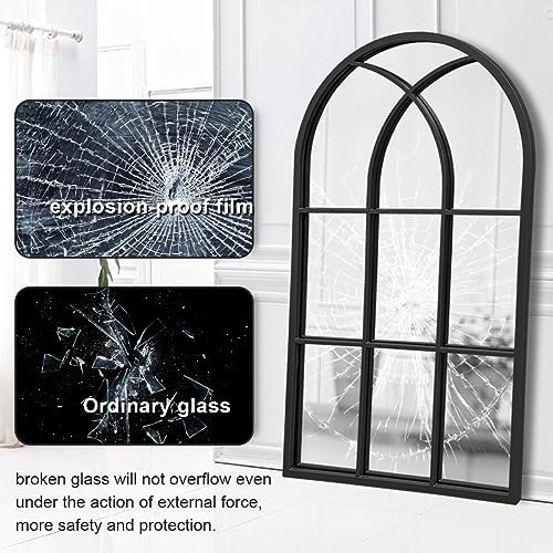 Dewfig Arched Window Wall Mirror, 42"x24" Windowpane Mirror, Black