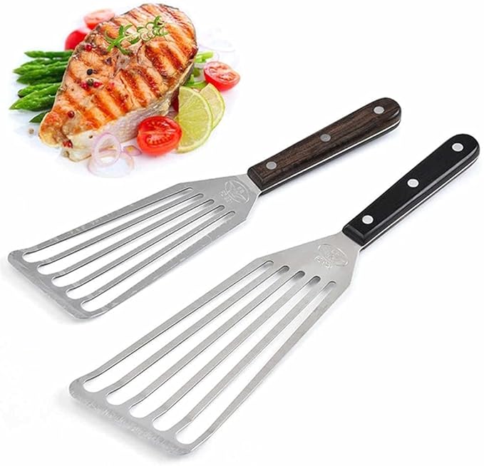 Fish Spatula, 2 Pack Stainless Steel Metal Spatula, Slotted Spatulas - Image 5
