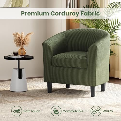Yaheetech Accent Chairs, Corduroy Barrel Armchairs, Dark Green