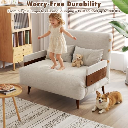 JASIWAY 3-in-1 Convertible Sleeper Chair, 45" Sofa Bed with Walnut Armrest