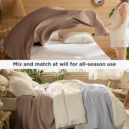 Bedsure Lightweight 100% Cotton Waffle Blanket, King, Coffee Brown