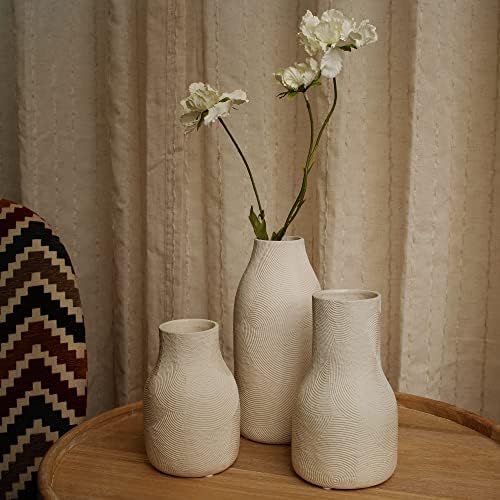 Ceramic Vases for Home Decor - Matte White Textured Vase Set of 3, Decorative...