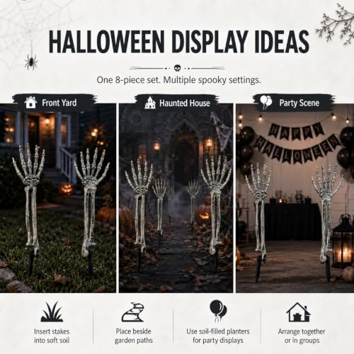 Halloween Skeleton Arms and Hands, 8-Piece Outdoor Yard Decorations Set