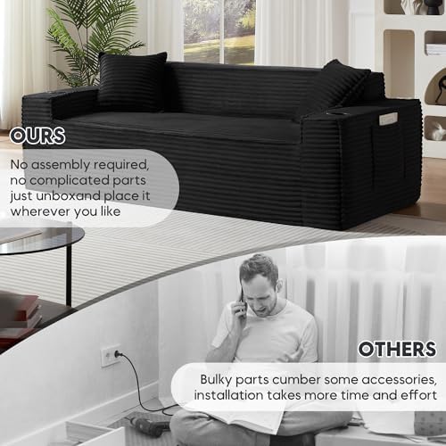 Boneless Sectional Sofa 3 Piece Set with Cup Holders & Side Pockets, Mode...