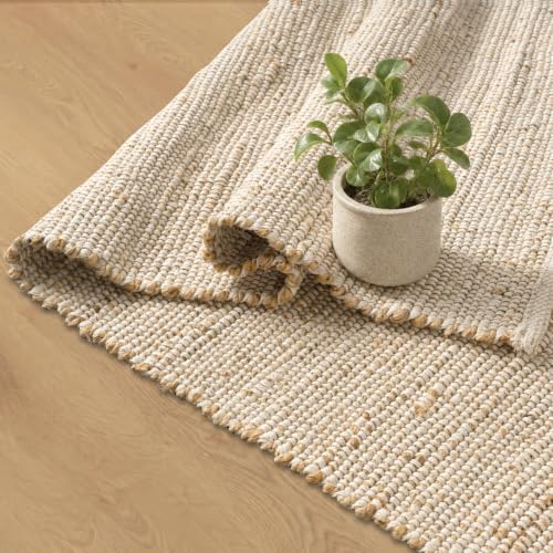 GRUHUM Jute Cotton Area Rug 5X8 ft Natural Hand Woven Farmhouse Rug Large