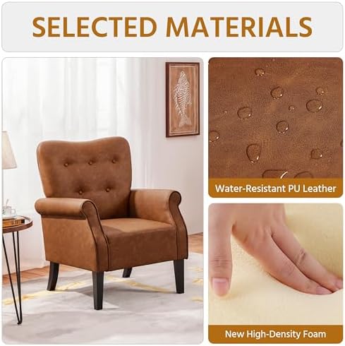 Yaheetech High Back Accent Chair with Rolled Arms for Bedroom, Retro Brown