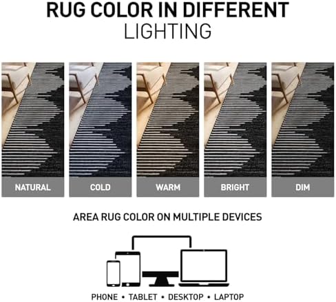 Rugshop Bohemian Stripe Stain Resistant Large Area Rug Black 7'10" x...