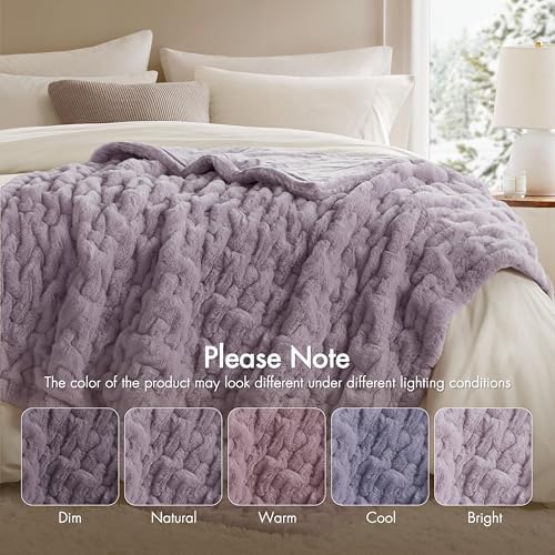 Madison Park Ruched Faux Fur Luxury Throw Lavender 50*60 Premium Soft Cozy Br...