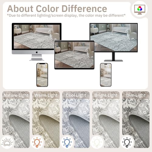 Soalmost 8x10 Area Rugs for Living Room, Washable Bedroom Soft Rug Grey