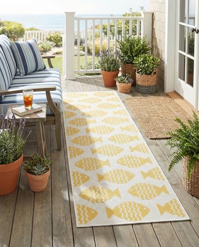 Rugs.com Outdoor Coastal Collection Rug – 5 Ft Runner Yellow Flatweave-Pile R...